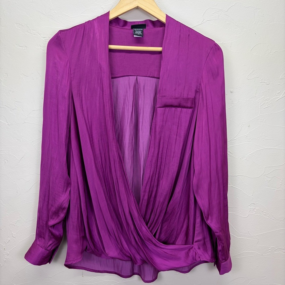 Torrid Womens Magenta Purple Surplice Draped V-Neck Blouse Silky Sexy 00 L - Picture 4 of 13